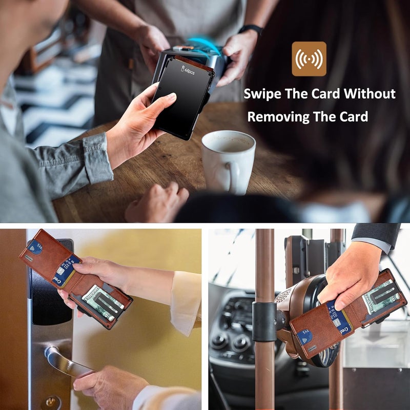 umoven محفظة للرجال - مع مشبك نقود جلد رقيق حامل بطاقات ائتمان حجب RFID محفظة قابلة للطي بسيطة (جلد الطبقة العليا - بني أحمر) - Image 4